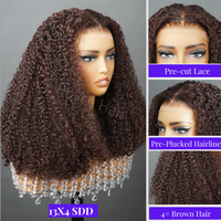 Perruque en dentelle HD 13x4 sans colle, cheveux humains bouclés T1B/4, super double drawn, cheveux indiens bruts – Fournisseur de choix