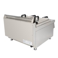Équipement de restaurant KFC, restauration rapide commerciale, poulet frit, table en acier inoxydable, friteuse à gaz à double cuve avec 2 paniers