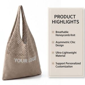 Sac fourre-tout en maille jacquard personnalisé de qualité supérieure avec logo, sac à cordon ajouré pour la plage et l'usage quotidien estival - Product Image 4
