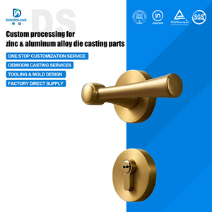 Poignée de porte intérieure de chambre à coucher en alliage de zinc moulé sous pression, finition or PVD, barre courte, rosette ronde fendue, moulage sur mesure OEM - Product Image 1