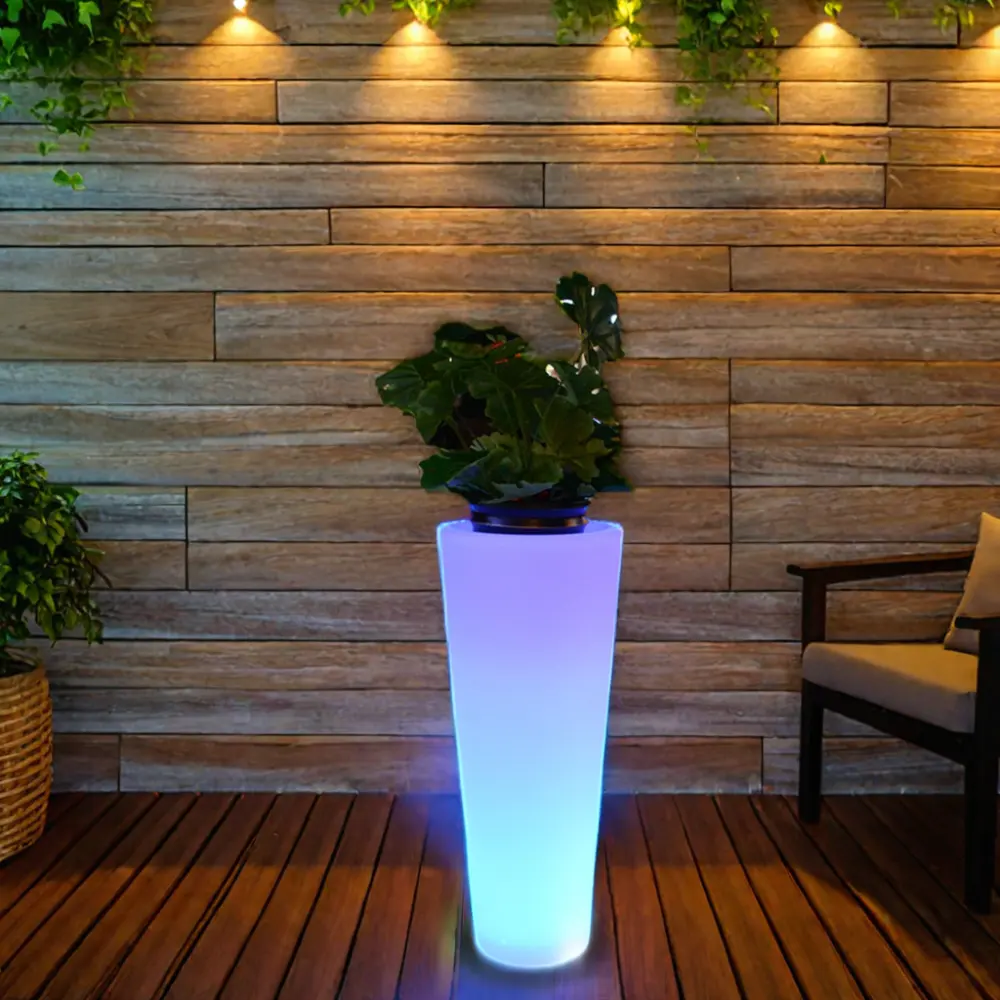 Moderno LED alto vaso di fiori grande bagliore luci solari da giardino per esterno in plastica lampada da terra come fiore fioriera per uso domestico