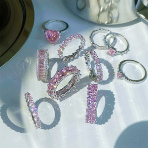 خواتم فضة إسترلينية فاخرة للنساء قلب وردي مكعب زركونيا خطوبة زفاف هدية مجوهرات أنيقة عصرية عالية الجودة - Product Image 2