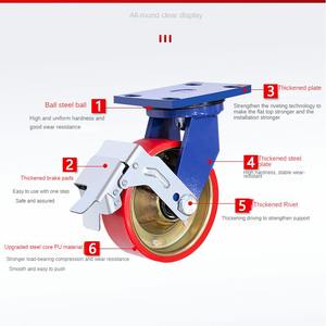 Weihang 4/5/6/8 Polegada 1200kg Super <span class=keywords><strong>Heavy</strong></span> <span class=keywords><strong>Duty</strong></span> Ouro Núcleo de Aço com Pu Roda <span class=keywords><strong>Caster</strong></span> Andaimes - Product Image 5