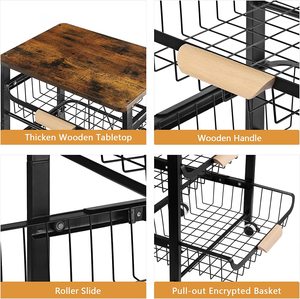 Oniya-Carro de almacenamiento enrollable para cocina, cesta de malla de 4 niveles, con tablero de madera para frutas y verduras - Product Image 6