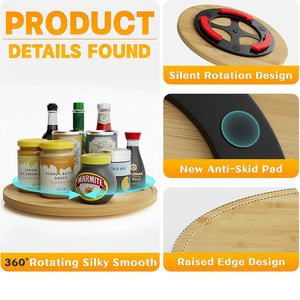 Bamboo Round <b>Rotating</b> Condiment Tray Kitchen Spice Organizer Standing Type Multifunctional <b>Storage</b> <b>Rack</b> - Product Image 3