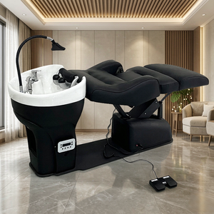 Sillón de Lavado Eléctrico Negro Reclinable para Salón con Lavabo, Cuero PU Impermeable y Estructura de Acero Inoxidable - Product Image 3