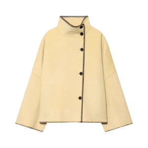 Giacca Casual da Donna in Pelliccia di Coniglio con Collo Alto, Maniche Lunghe, Traspirante, Antirughe, Vestibilità Ampia, Monopetto per l'Autunno - Product Image 1