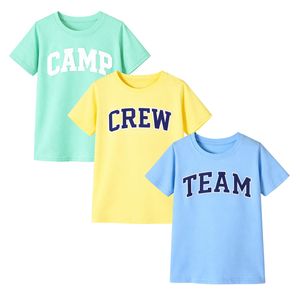 Lot de 3 T-shirts décontractés en tricot 100% coton à col rond respirants vert <span class=keywords><strong>jaune</strong></span> bleu à manches courtes pour garçons de 4 à 13 ans - Product Image 2