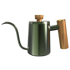 DHPO 600ml Gooseneck Kettle Coffee Pour Over Kettle High end Branded Quality Barista Standard Hand Drip Tea with Wooden Handle