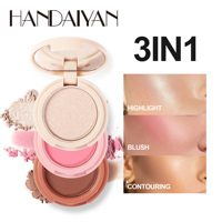 Palette de poudre pressée personnalisée 3-en-1 : illuminateur, blush et contouring, scintillante, végane, waterproof, longue tenue, pigmentée
