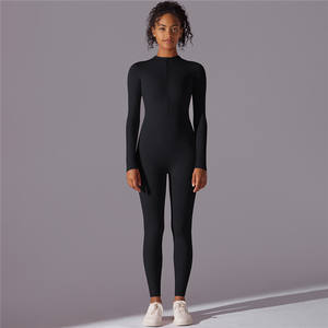 P882 kadın Spandex/naylon 380g fermuarlı çıplak uzun kollu Yoga tulum yüksek yoğunluklu Fitness spor Bodysuit - Product Image 6