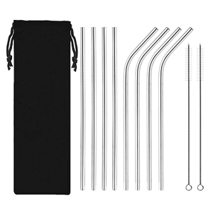 Hot Sale Custom Logo Metal 12mm <strong>Straw</strong> Set 8 Reusable <strong>Stainless</strong> <strong>Steel</strong> Metal <strong>Straws</strong> <strong>4</strong> Straight <strong>4</strong> Bent 2 Brushes <strong>1</strong> Pouch - Product Image 1