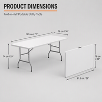 Table rectangulaire pliable en plastique LuckyOCT HDPE 183x76cm, table moulée par soufflage pour intérieur et extérieur