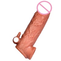 Anneau pénien pour hommes, série de couvre-pénis en TPE, avec fonction de retenue du sperme, allongement, épaississement, texture cristalline, perles en relief et vibration