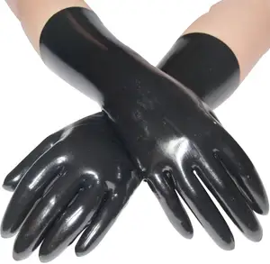 Seksi siyah dirsek lateks uzun kollu kauçuk eldivenler Gummi Opera uzunluğu kauçuk eldiven beş parmak St-004