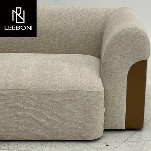 أريكة قطاعية أنيقة وفاخرة وعصرية من القماش البيج، أريكة معاصرة مغطاة بقماش كريمي، طقم أريكة تركيبي - Product Image 3