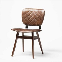 Chaise de salle à manger européenne en bois scandinave, cuir marron industriel