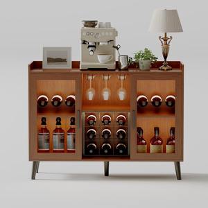 Armoire à vin moderne avec éclairage LED, armoire à liqueurs avec porte-bouteilles, porte-verres et étagères de rangement pour la maison - Product Image 6