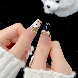 Luxo 3D Olá <span class=keywords><strong>Kitty</strong></span> Padrões com Encantos Nails Art Leopard Print Dicas francesas Pressione as unhas para meninas - Product Image 2