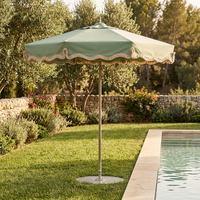 Parasol de marché/patio en aluminium robuste vert rétro de haute qualité avec franges pour table de jardin, cour arrière, restaurant
