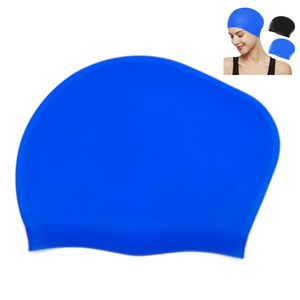 <span class=keywords><strong>Gorro</strong></span> de natación de silicona negra con protección auditiva <span class=keywords><strong>grande</strong></span> 55G 60G Diseño impreso para niñas con cabello largo - Product Image 2