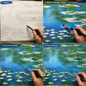 Peinture à l'huile sur toile de qualité muséale, reproduction de l'art <span class=keywords><strong>impressionniste</strong></span> célèbre de <span class=keywords><strong>Claude</strong></span> <span class=keywords><strong>Monet</strong></span>, Nénuphars dans un étang, faite à la main - Product Image 5