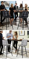 Tabourets de bar de luxe en velours gris, chaises hautes de comptoir, tabourets de bar doux et luxueux pour salle à manger et îlot de cuisine
