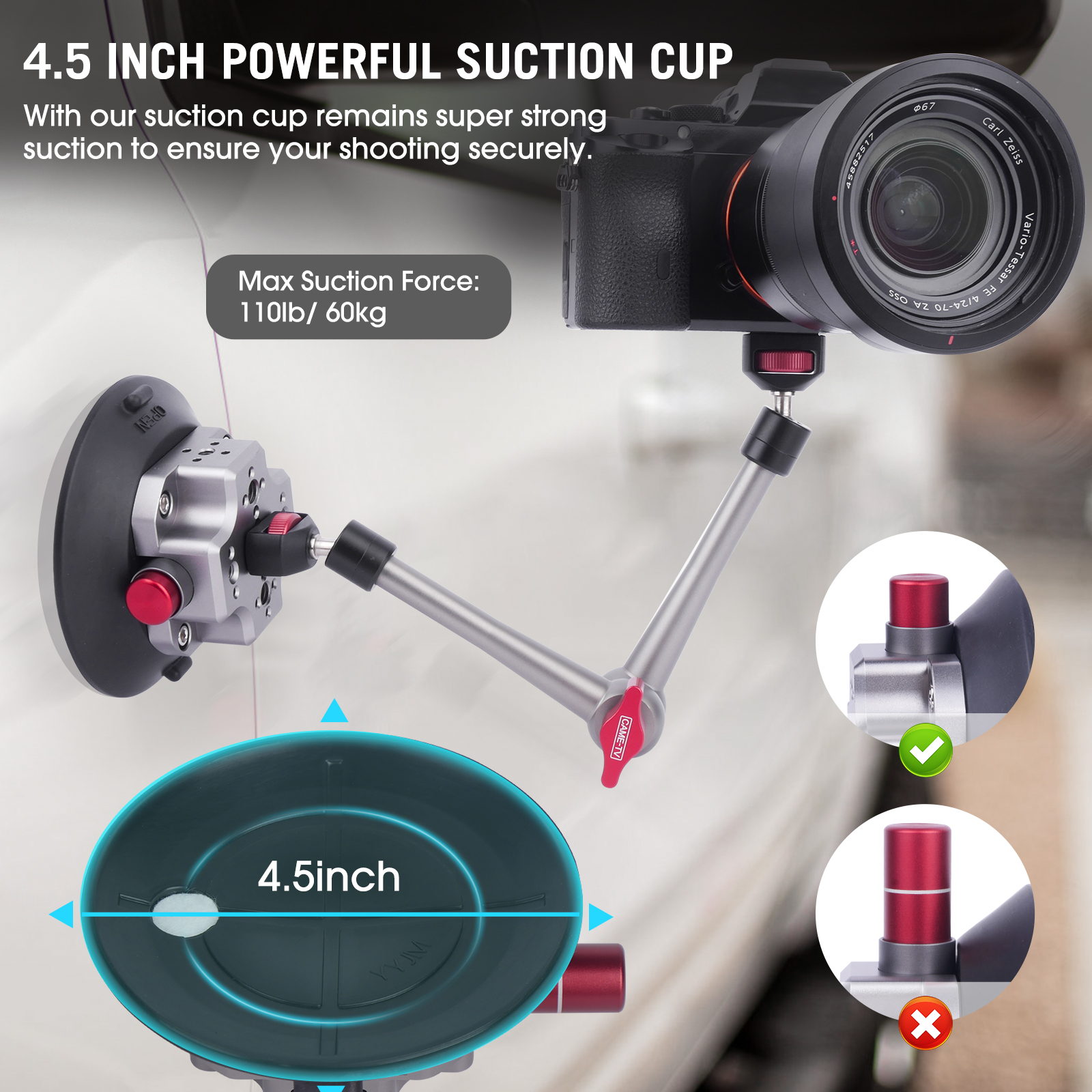 360 Rotating Detachable Magic Arm Suction Cup Base DSLR/Smartphone/Car Mount - Xiamen Came Technolog