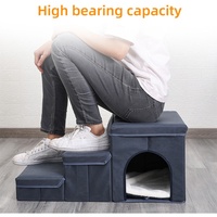Rampe d'escalier pour animaux de compagnie 2-en-1 de grande capacité avec boîte de rangement pour chiens, chats, motif animal imprimé, tissu en fibre plastique