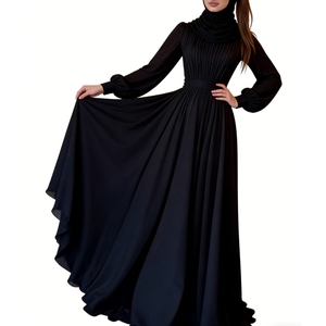 ชุดเดรสยาวทรงพลีทสำหรับผู้หญิง - ชุดเดรสแฟชั่นแขนยาวผูกเอวสำหรับงานทางการ - Product Image 4