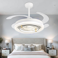 Ventilateur de plafond rétractable contemporain de 48 pouces avec télécommande, 4 pales, kit d'éclairage LED blanc, moteur DC 6 vitesses, économie d'énergie pour la maison
