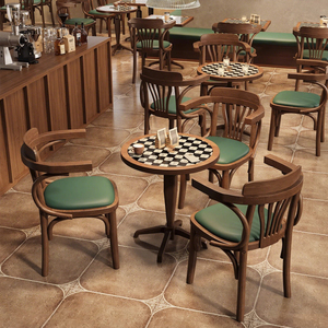 Retro Style Cafe Wood <strong>Table</strong> and Chair Combination Tile Rock Plate Western <strong>bar</strong> <strong>square</strong> <strong>Table</strong> Western Restaurant <strong>Table</strong> Chair - Product Image 4