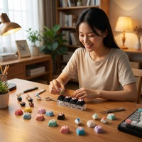 Clavier mécanique lumineux anti-stress avec 4 touches en forme de patte de chat en silicone, couleurs bonbon, sonore, personnalisable, dessin animé