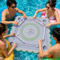 Tapis de jeu de Mahjong flottant 32 pouces en mousse EVA pour fête au bord de la piscine avec supports pour tuiles, porte-gobelets et bord festonné antidérapant
