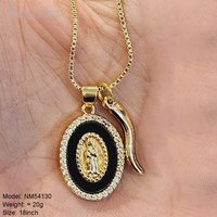NM54124 Religion Catholique Bijoux Émail Forme Ovale Vierge Marie Pendentif Corne Italienne Chili Charme CZ Plaqué Or Chaîne Collier