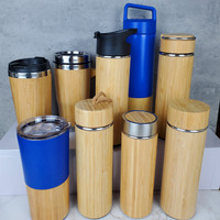 Peiway botol air bambu, termos bambu Infuser terisolasi vakum Stainless Steel alami 500ml/17oz