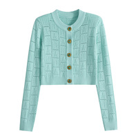 Nouveau Cardigan en Maille Jacquard Élégant et Stylé pour Femme, Collection Printemps 2026, avec Boutons en Jade et Motifs Creux Lettres
