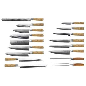 KITCHENCARE Juego de cuchillos de chef con mango de madera Cuchillo japonés Gyuto Juego de cuchillos de cocina profesional de acero de Damasco