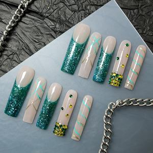 Uñas postizas de lujo con forma de ataúd largo, hechas a mano, con cobertura completa, acrílicas, con pedrería de estrellas, precio de fábrica al por mayor - Product Image 2