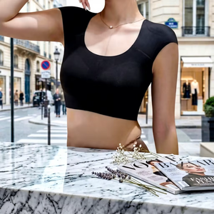 Sujetador sin aros de nailon fino con relleno, diseño de hombros en ángulo recto, top de lencería sexy con efecto push-up - Product Image 3