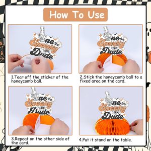 Decorazioni per il Primo Compleanno 'One Spooky Dude', 8 Pezzi di Centrotavola a Nido d'Ape, Decorazioni per <span class=keywords><strong>Halloween</strong></span> e Primo Compleanno, Topper per Tavolo 'Little Boo' - Product Image 2