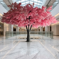 Nouveaux produits grand arbre à fleurs 4.2m de haut et 4.6m de large arbre à fleurs de cerisier artificiel Orange complet pour décor de restaurant intérieur