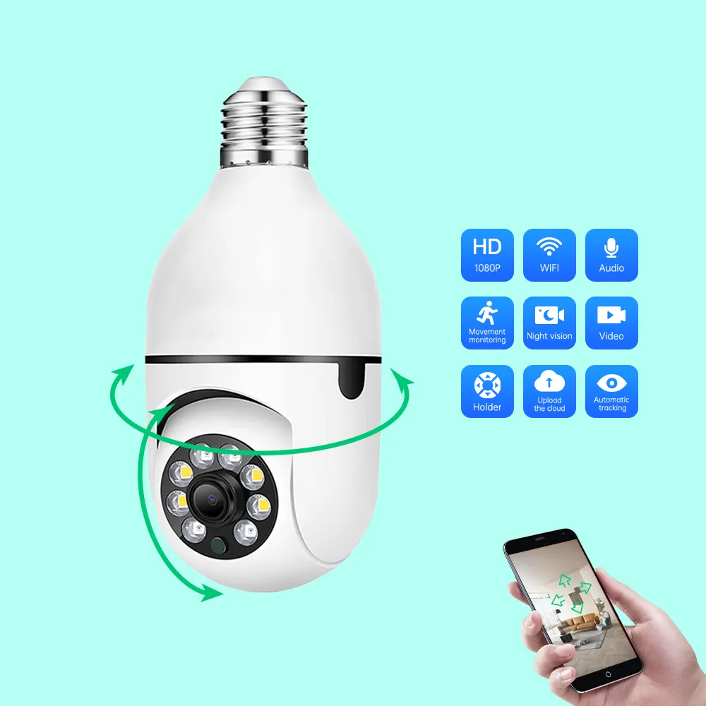 E27 Socket Lamp Holder Full Color 1080P 360 Panoramic CCTV 2MP Wifi IP Camera PTZ Light Bulb Camera