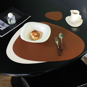 Leather Placemat Irregular Shape Solid Color Modern Design Heat Insulation Dining <b>Mat</b> <b>Large</b> Brown White Black - Product Image 3