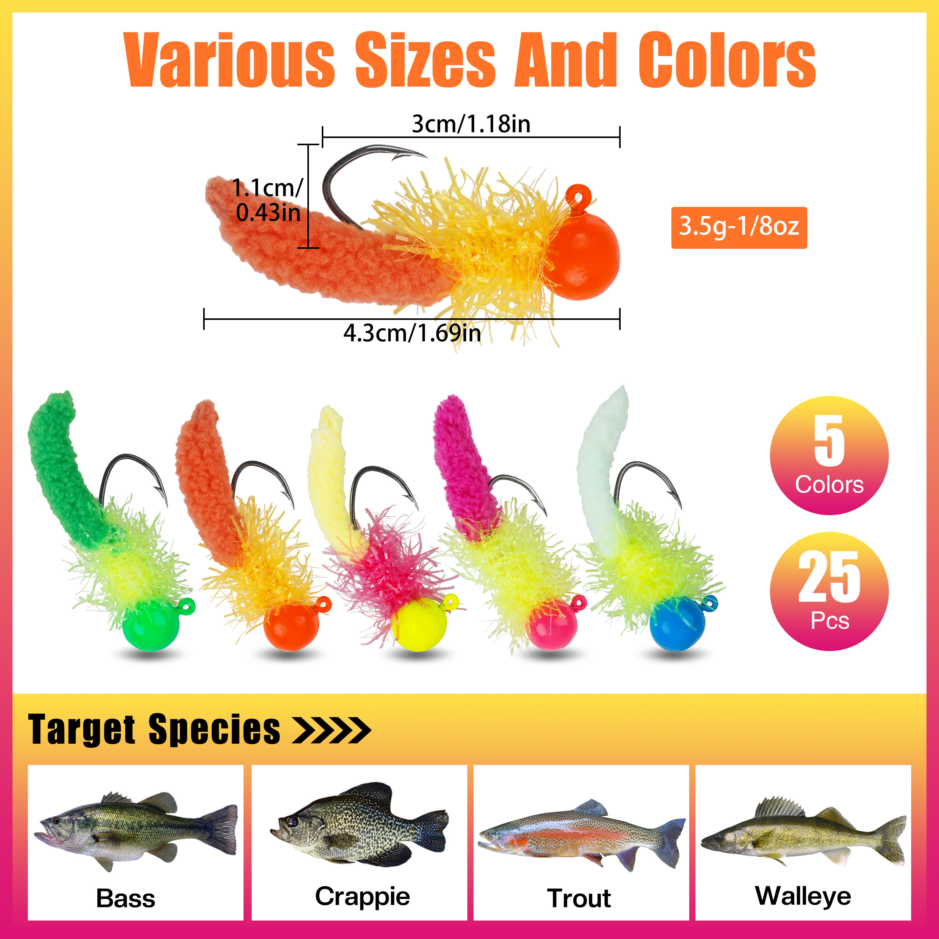Crappie Jigs Fishing Lures with Feather Maggot Baits - Effective