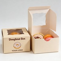 Boîte en papier personnalisée à faible MOQ, recyclable et économique, avec fenêtre, pour emballage de donuts, snacks, gâteaux, desserts, biscuits, chocolats
