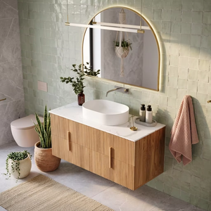 Mueble de Baño Vertical Estilo Japandi con Ranuras, Gabinete de Baño Colgante de Roble Natural con <span class=keywords><strong>Cajones</strong></span> de Almacenamiento Divididos <span class=keywords><strong>para</strong></span> Proyectos de Villas - Product Image 5