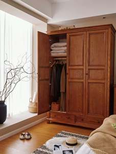 Armario de Dormitorio Principal de Diseño Personalizado, Estilo Pastoral Americano, Serie Clásica Retro, Madera de Cerezo Rojo, Impermeable - Product Image 2