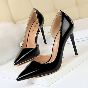 Factory Quality <b>High</b> Simple Slim Metal <b>High</b> <b>Heels</b> Shallow Mouth Pointed Side Hollowed Out Sexy Single <b>Shoe</b> Wome - Product Image 4