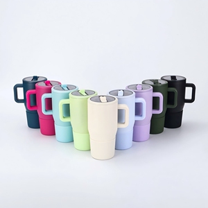 Venta al por mayor 20oz Handy Ice <span class=keywords><strong>Bully</strong></span> Cup 304 termo aislado de acero inoxidable taza de coche con asa plegable vaso de viaje de paja - Product Image 5